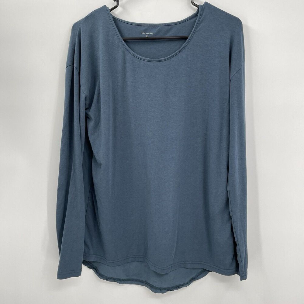 Garnet Hill XS Long Sleeve Top Womens Blue Gray Silk Back Mixed Media Relaxed